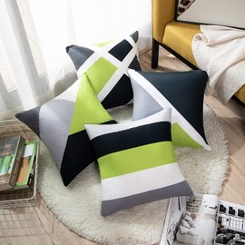 Emvency Set of 4 Throw Pillow Covers Modern Abstract Stripe Simple Geometric Acrylic Bold Decorative Pillow Cases Home Decor Square 16x16 Inches Pillowcases(Grey Green)