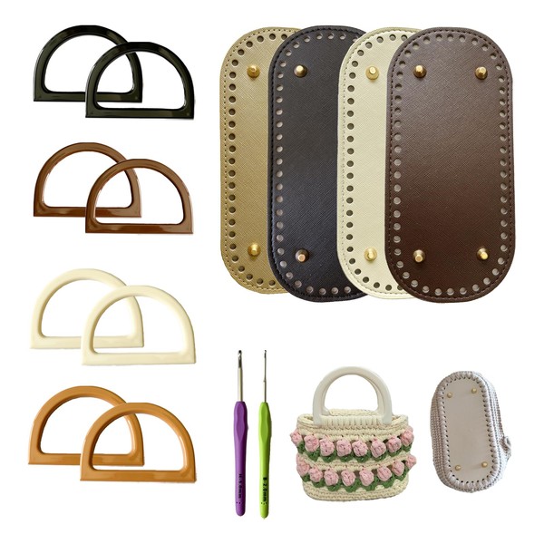 4 Pcs Leather Crochet Bag Bases, 8 Pcs D Shape