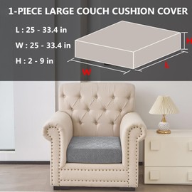 Genina 100% Waterproof Couch Cushion Covers for Pets - Stretch Sofa Seat Cover for Dogs Jacquard Non Slip Sectional Couch Covers Sofa Slipcovers Washable (1 Piece, Large, Light Gray)