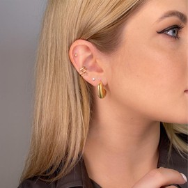 YeGieonr Chunky Gold Earrings for Women, Lightweight Stainless Steel Hollow Open Hoop Earrings with 18K Real Gold Plated, Hypoallergenic Fashion Jewellery Gifts for Women and Girls, Stainless Steel,