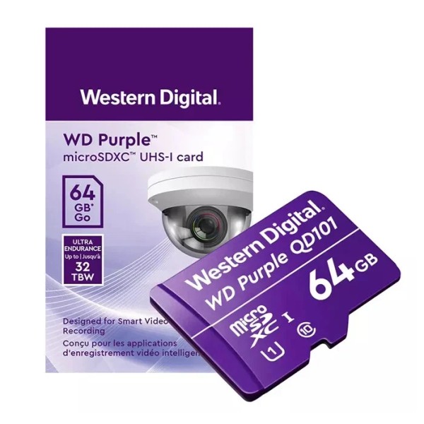 Western Digital SC QD101 MicroSD Card 64GB WD Purple Surveillance