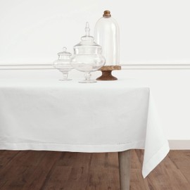 Solino Home White Tablecloth 126" L x 58" W Inch - Cotton Linen Hemstitch Table Cloth for Rectangle Tables - Machine Washable Tablecloth for Wedding, Spring, Easter