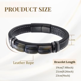GUSXPPD Tiger's Eye Leather Bracelet for Men, 19/21/23 cm, Tiger's Eye Leather Bracelet with Magnetic Clasp, Square Tiger's Eye Leather Bracelet with Magnetic Clasp, Stainless Steel, Gift for Men, 19