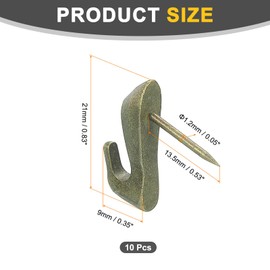 QUARKZMAN 10 Pcs Push Pin Picture Hooks, Zinc Alloy Picture Hanging Nails, Push Pins Hooks with Nails for Wall Wooden Plate, Bronze