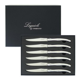 Laguiole - Juego de Cuchillos para Carne (6) - Hoja Lisa (No Aserrada) - Mango de Acero Inoxidable - Caja de Regalo