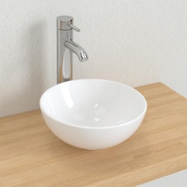 J-FAMILY 11'' Small Vessel Sink Bowl Bathroom Above Counter Vanity Sink Round White Ceramic Small Lavatory Wash Hand Basin