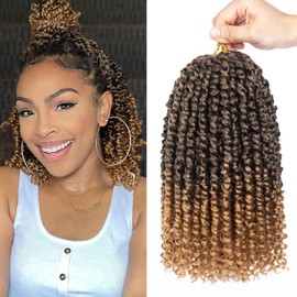Xtrend 10 Inch 8 Packs Pre Twisted Passion Twist Crochet Hair Natural Ombre Pre-Looped Short Passion Twists Hair Extensions for Women 12Strands/Pack (T27#)