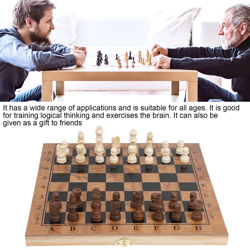 3 in 1 MultiFunctional Folding Wooden Chess Checkers Board Game