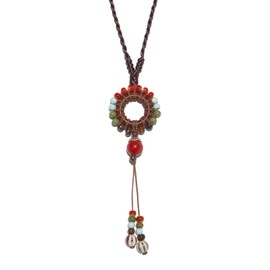 Zlanderah Hippie Colorful Ceramic Beads Y Necklace, Boho Long Necklace for Women Trendy, Bohemian Jewelry Gift for Women, Ethnic Sweater Necklace