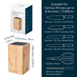 Deluxe Universal Knife Block with Slots for Scissors and Sharpening Rod - Bamboo Knife Holder For Safe, Space Saver Knives Storage - Unique Slot Design to Protect Blades - by KITCHENDAO