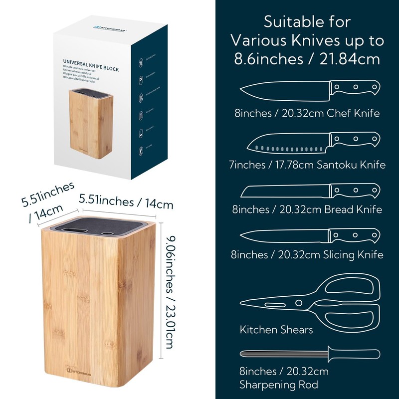 Deluxe Universal Knife Block with Slots for Scissors and Sharpening