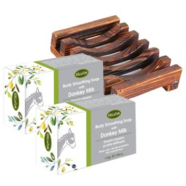 Kalliston, Donkey Milk Soap Bar, Body Smoothing Soap for Moisturizing, Natural Moisturizer and Gentle Exfoliation, Rich in Vitamins for Skin Glow, 3.88 oz Each, Pack of 2, 110g Each