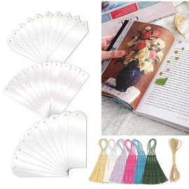 CuiCanfla 61 Pcs Blank Acrylic Bookmark Set, 30PCS Clear Acrylic Craft Bookmarks + 30PCS Colorful Tassel + 1PCS Cord, Acrylic Bookmark, for DIY Craft Ornaments