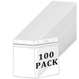 100Pack Vertical ID Badge Holder Clear Badge Sleeve with Resealable Zip Waterproof Plastic Vertical Badge Holder Fits ID Card/Credit Card/Student Card(2.75 x 4.52in)