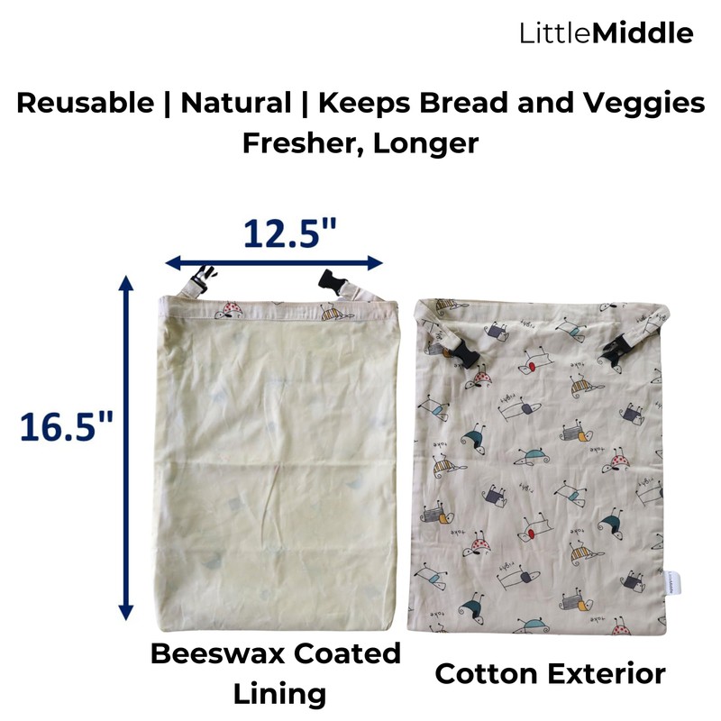 2 XL Beeswax Bread Bags for Homemade Bread, Reusable Cotton