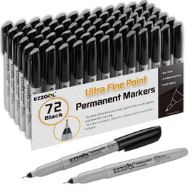 Ezzgol Ultra Fine Permanent Marker, 72 Pack Ultra Fine Point Black Permanent Marker set, Works on Plastic,Wood,Stone,Metal and Glass for Doodling, Marking