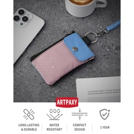 Artpaxy Minimalist Wallet For Mens Womens, Keychain RFID Blocking Zipper Small Wallet with ID Window 2 Lanyards,Water Resistant Travel Cash Card Coin Case Boys Girls, Light pink purple+Light blue,