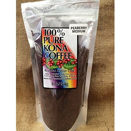 100% Kona Peaberry Medium Roast Ground Coffee (low-acid) - 1 pound