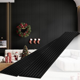 Sunny Heart Wood Slat Wall Panels, Solid Wooden Wall Panels, 2 Pack 93.5" x 12.6" Soundproof Wall Panels, 3D Textured Panel Acoustic Fluted Wall Panels for Interior Wall Decor, Black