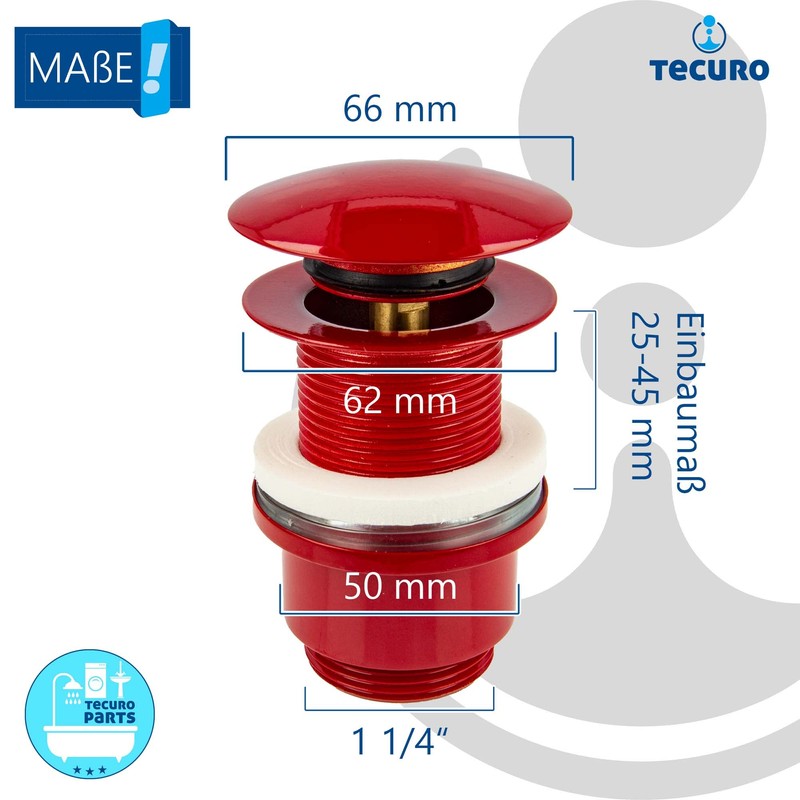 Tecuro EW-Haustechnik Click-Clack Sink Drainage Plug Red with Pushfu for
