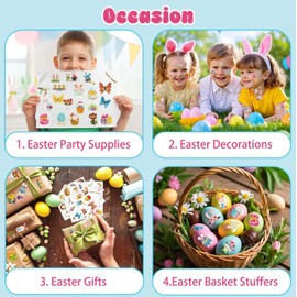 Glitter Temporary Tattoos Easter Basket Stuffers, 64Pcs Easter Decorations Basket Stuffers Individual Glitter Tattoos Easter Stickers Easter Egg Hunt Fillers Party Favors Gifts for Kids