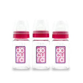 DOCURA - Set Mamilas Boca Ancha De 9 oz/260ml, 3 Piezas, Para + 3 Meses, Biberones Con Flujo Medio De Silicón Líquido, Anticólicos, Libre de BPA, Rosa