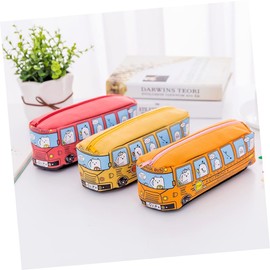 STOBOK Creative School Bus High Capacity Pencil Case Stylish Zippered Pencil Bag for School Office Supplies Lightweight Compact Design for Organizing Stationery Orange