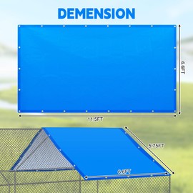 VitalCozy 2 Pcs Chicken Coop Cover Waterproof 11.5 x 6.6 ft Chicken Run Cover Coop Tarp Accessories for Winter with 50 Pcs Ball Bungees Cords for Outdoor (Blue)