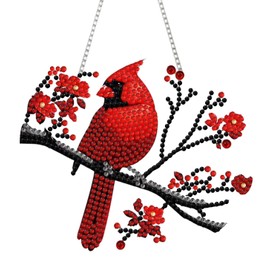 STGLCR DIY Hanging Diamond Art Pendant Painting Kit Cardinal,Acrylic 5D Painting Window Pendants Cardinals, Special Crystal Gem Craft Painting Kit Ornament Animal