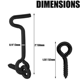 Litoexpe 5pcs Barn Door Latch Hook, 2 Inch Cabin Hook and Eye Latch for Wooden Window Gate Door, Black Carbon Steel Door Latch Hook with Mounting Screws