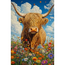 Unbranded HIGHLAND COW IN FIELD OF FLOWERS BATHROOM DECOR ART WORK PICTURE 8.5X11