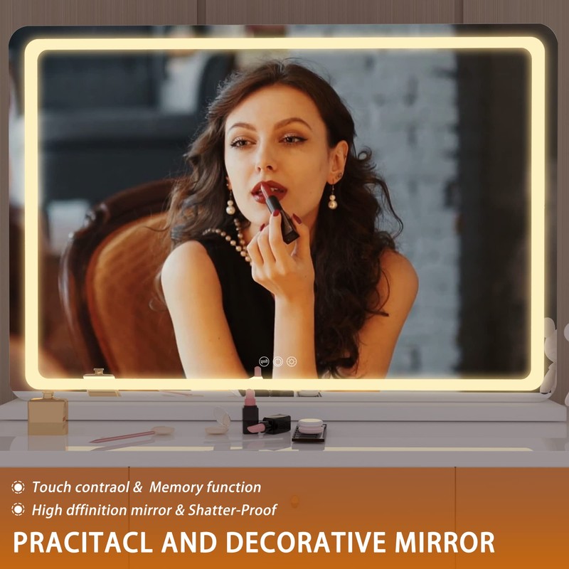 Hasipu Vanity Mirror with Lights, 37" x 26" LED Makeup