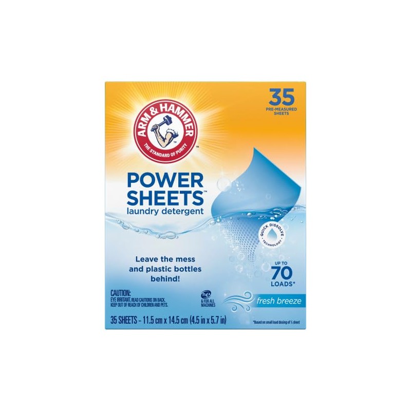 Arm & Hammer Laundry Detergent Power Sheets,Fresh Breeze, up to