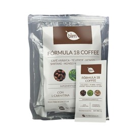 Blen Fórmula 18 Coffee, Suplemento Alimenticio en Polvo, con Café Arábica, Té Verde, Shiitake y Melena de León, L-Carnitina, 10 Sobres