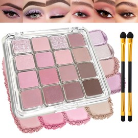 16-Color Rainbow Eyeshadow Palette with Brushes, Matte & Glitter Pressed Powder, Long Lasting Blendable Pink Brown Smokey Eye Makeup for Women, Hypoallergenic for Sensitive Eyes (Rose Veil)