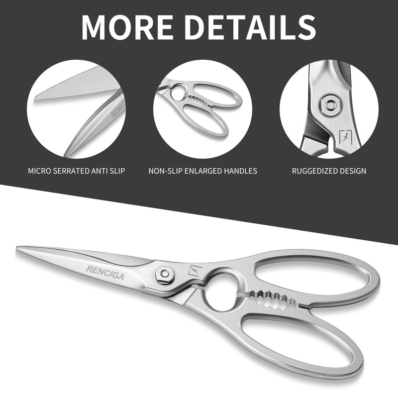 RENCIGA Kitchen Scissors Multi-Purpose Kitchen Shears Micro-serrated Sharp Blade Heavy
