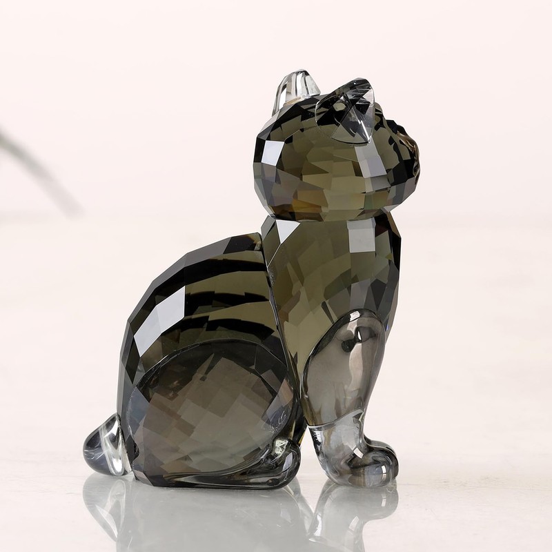 Crystal Cat Realistic Animal Kitten Art Figure Collection Table Decoration