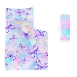 Datura home Nap Mat -Butterfly Sleeping Bag with Removable Pillow - Daycare and Sleepovers Preschool Kindergarten Bedding Set for Kids Toddler Boys Girls(Butterfly1 Large)