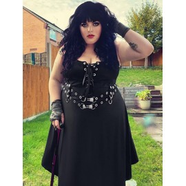 ROSE GAL Womens Plus Size Dresses Sleeveless Wrap V-Neck Gothic Vintage 50S Spaghtti Strap Swing Maxi Dress(Black_25/2X)