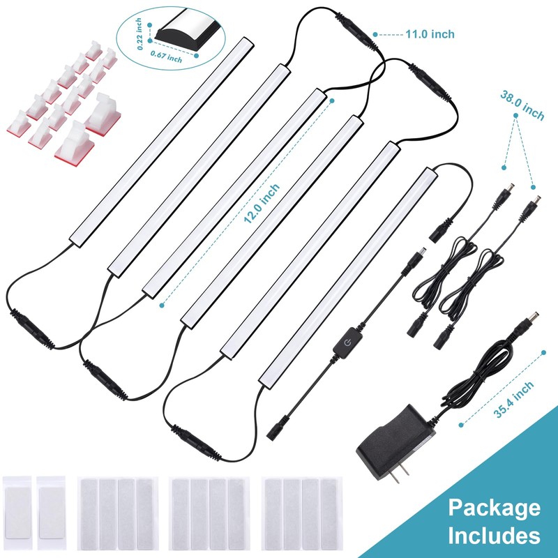 6 Pcs 12 Inch Under Cabinet Lighting Plug-in, Black Shell,