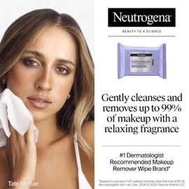 Neutrogena Night Calming Makeup Remover Face Wipes, Nighttime Cleansing Towelettes Remove Sweat, Dirt & Makeup & Calms Skin, Hypoallergenic, 100% Plant Based Cloth, Twin Pack, 2 x 25 ct