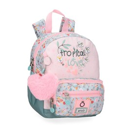 Enso Tropical Love School Backpack, Children's Backpack, Reinforced Back with Wide Shoulder Straps, Ergonomic, Made of Polyester, Includes Decorative Pompom, Multiple Compartments, Colourful, Backpack