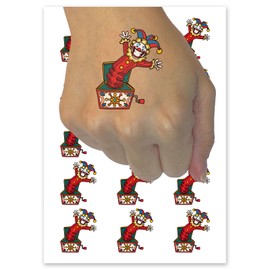 Jack-In-The-Box Circus Clown Toy Temporary Tattoo Water Resistant Fake Body Art Set Collection - 54 1" Tattoos (1 Sheet)
