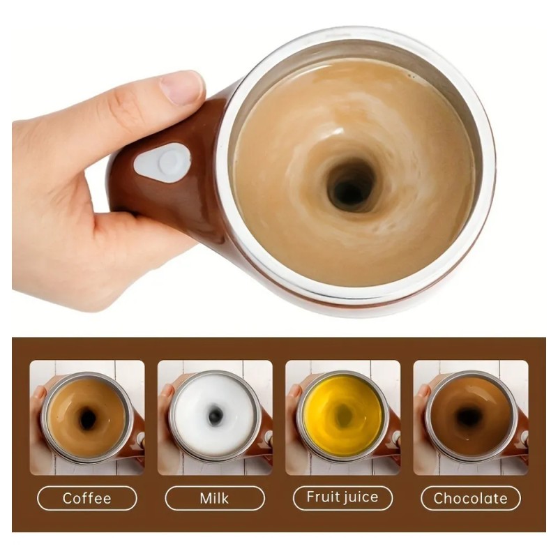 Taza Con Agitador Magnético, Acero Inoxidable, Café Marrón