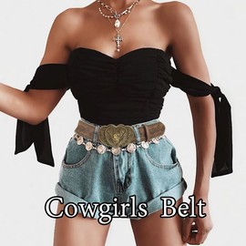 Bounzhi Brown Western Belt for Women Cowgirls Cowboys Leather Belt for Jeans Pant Country Belt with Vintage Buckle (Heart Brown, 34''-43'')