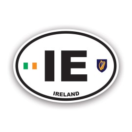 Darkside Ltd Ireland Oval Sticker Decal - Weatherproof - irish flag country code euro ie v2 - 2" x 1.4"