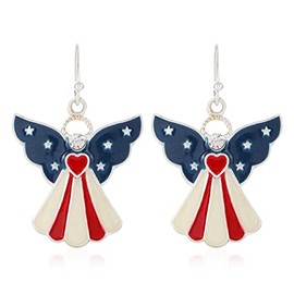 Fuvirou Patriotic Red White Blue American USA Flag Earrings Boot Peace dove Wing Butterfly Dangle Drop Earring America Independence Day 4th of July Patriotic Earrings For Women Jewelry Gifts (peace dove)