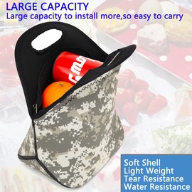 FlowFly Neoprene Lunch Tote Insulated Thermal Reusable Lunch Bag Box for Boys Men with Zipper (Digital Camo)