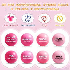 Liliful 48 Pieces Motivational Stress Balls Bulk for Adults Kids Inspirational Quotes Squeeze Balls Foam Colorful Back to School Supplies Preppy Stuff Gifts Party Favors 2.2 Inch(Pink)