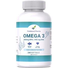 Omega 3 2000 mg | 240 Capsules | High Concentration of 660 mg EPA and 440 mg DHA. Fish Oil for Cholesterol, Heart, Brain Health and Blood Pressure | 4 Months | ProNatural Pharma